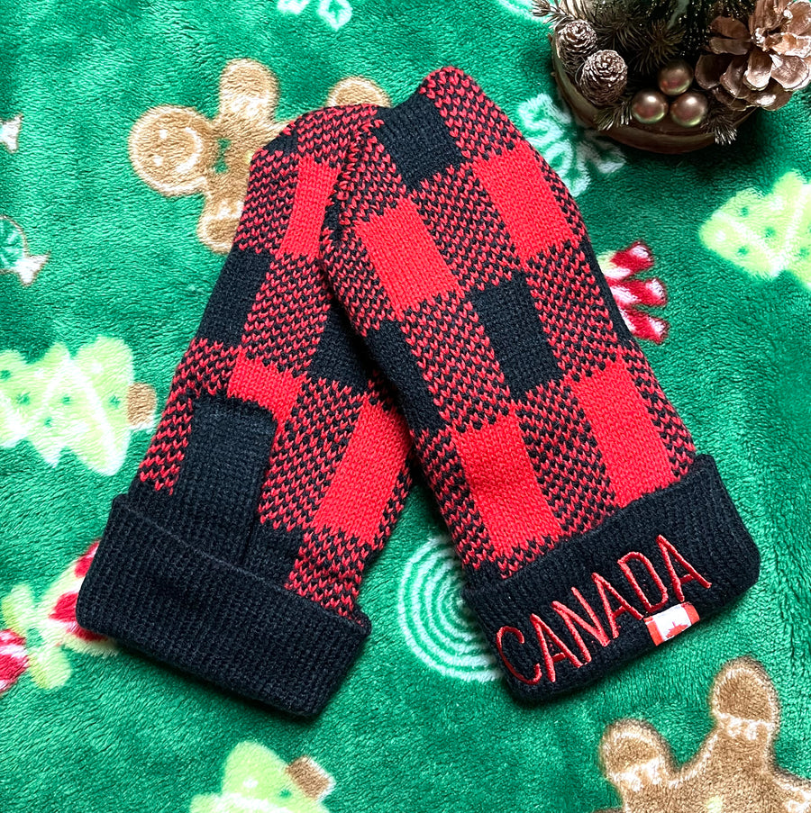 Black and Red Checkered Mittens