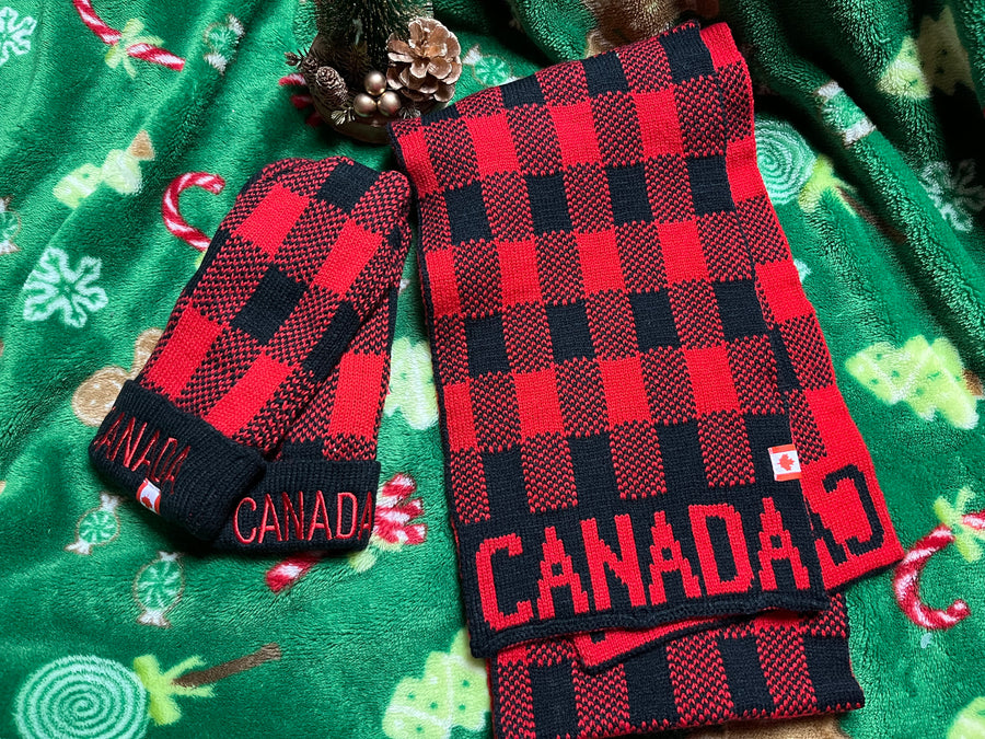 Black and Red Checkered Mittens