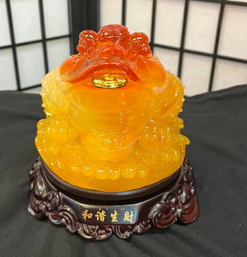 Three Legged Frog (Small/Golden Orange) with Coin on Rotating Stand