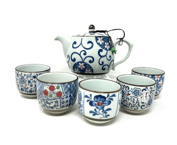 Porcelain 6-piece Tea Set (Assorted Patterented Tea Cups)