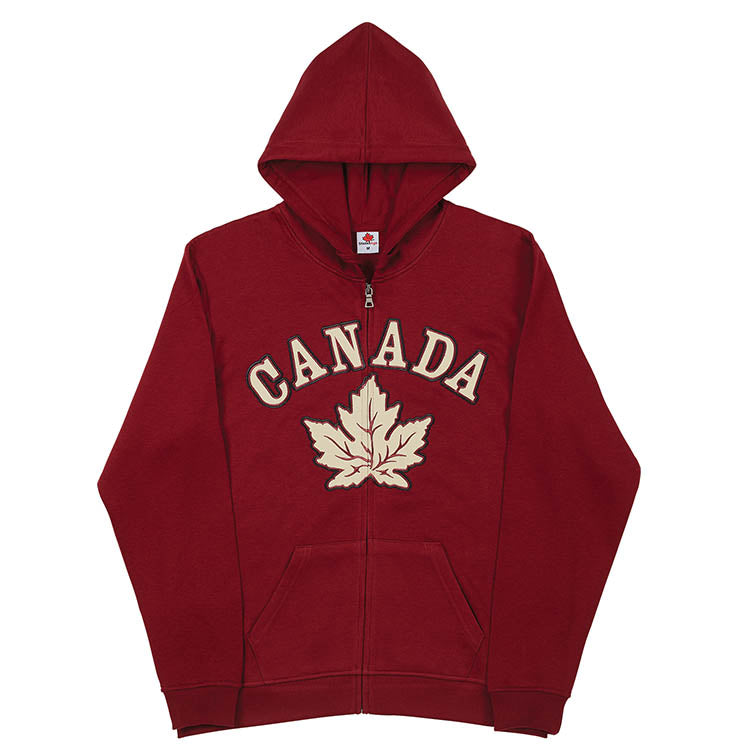 Canada Maple Leaf Embroidered Charcoal Full Zip Hoodie