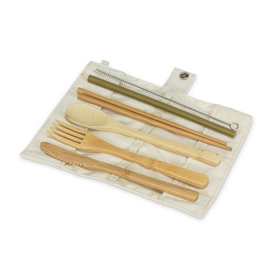 Bamboo Cutlery Set in Ivory Carrying Roll