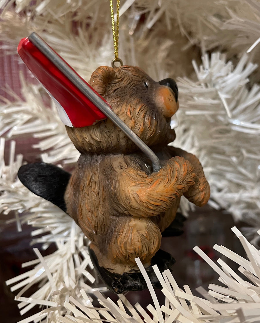 Beaver with Canadian Flag Hanging Ornament