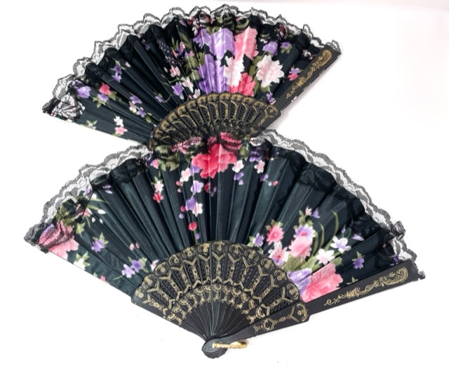 Printed Polyester Black Hand Fans