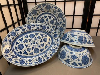 Blue Lotus Design Bowls, Platter and Plates