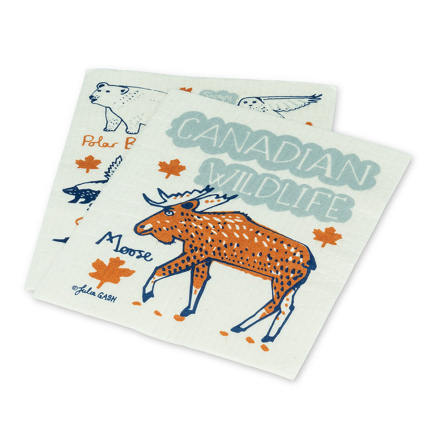 Canadian Wildlife Dishcloths. Set of 2