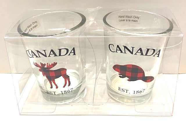 Checkered Moose & Beaver Shot Glasses set