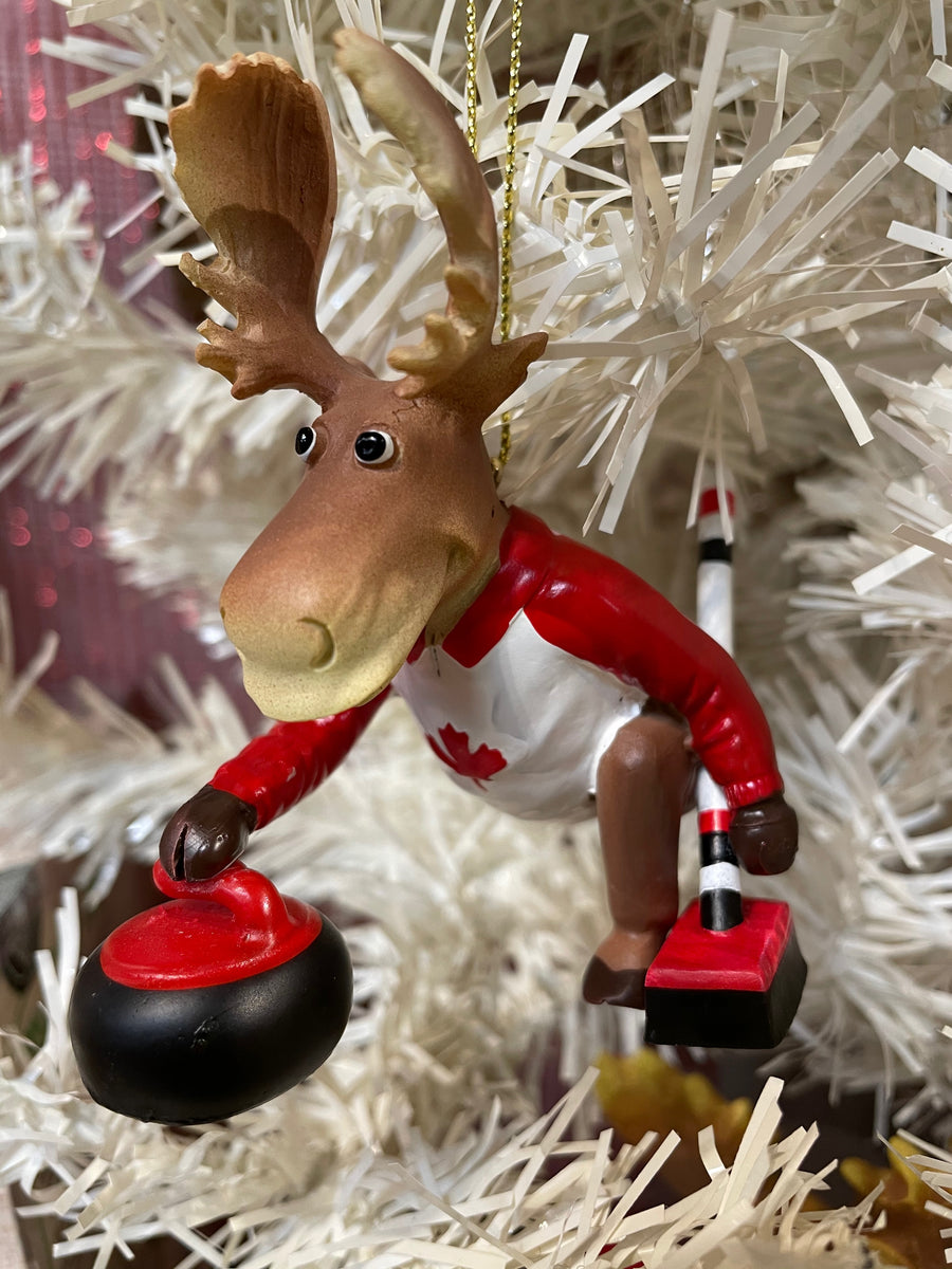 Curler Moose Hanging Ornament