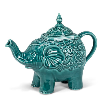 Ornate Elephant Teapot Teal
