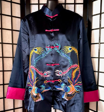 Double Phoenix Embroidered Navy Lined Jacket