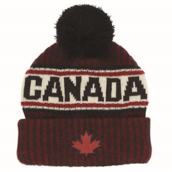 Toque Marled Knit, Burgundy with Red Leaf
