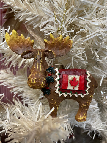 Moose with a Canada Flag Blanket Hanging Ornament