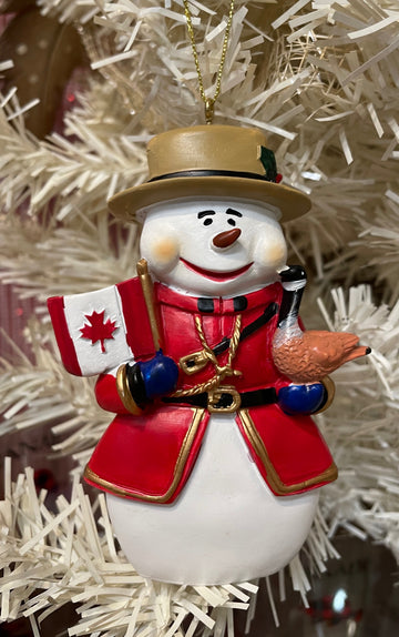 Snowman holding Canada Flag & Goose Hanging Ornament