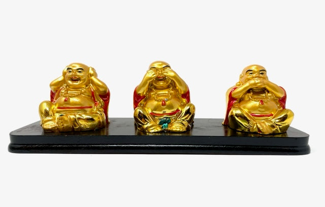 Three Buddhas on Wooden Stand