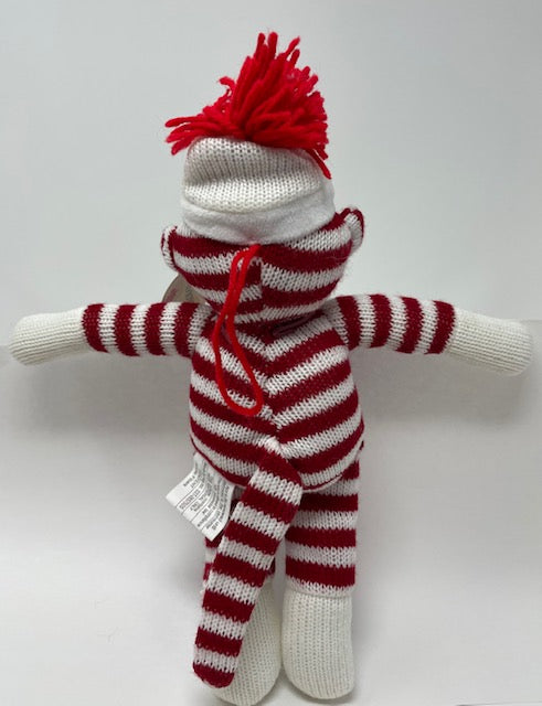 Red and White Sock Monkey Plush with Canada Toque