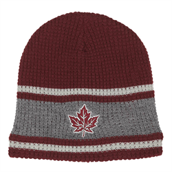 Toque Waffle Knit, Maroon and Grey with Leaf