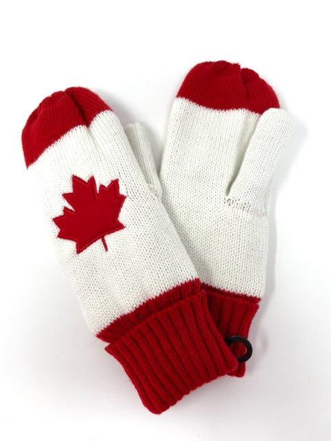 Canada Maple Leaf Lined Kintted Mittens (Youth)