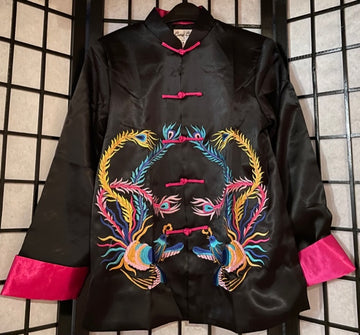 Double Phoenix Embroidered Black Lined Jacket