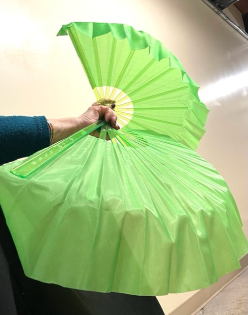 Chinese Mulan Dance Double Fans Set (Lime-Green Colour)