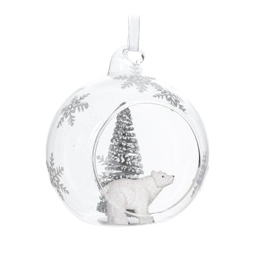 Polar Bear & Tree inside Open Glass Ball Ornament