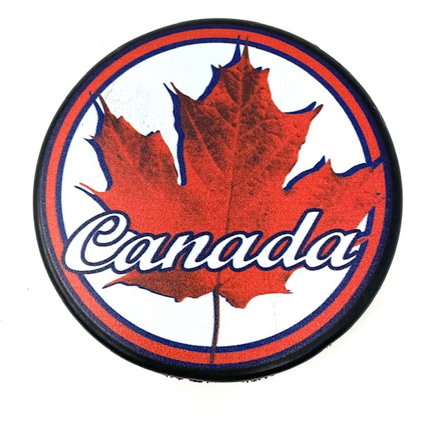 Canada Red Maple Leaf Hockey Puck