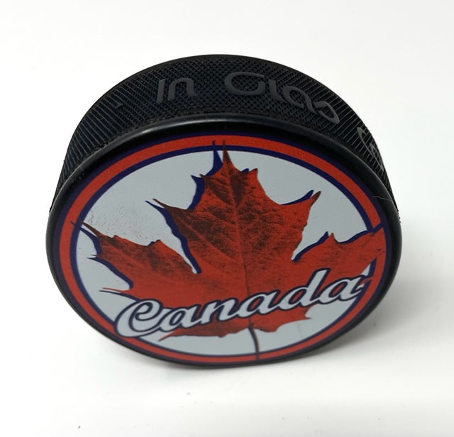 Canada Red Maple Leaf Hockey Puck
