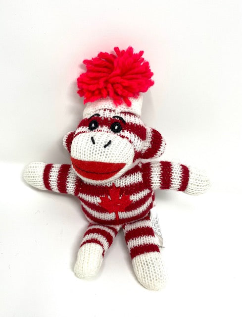 Red and White Sock Monkey Plush Backpack Clip