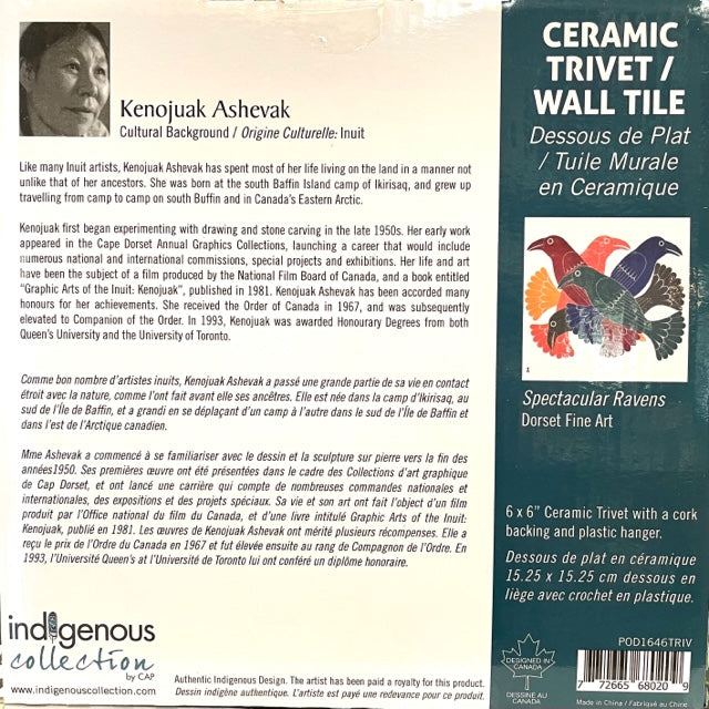 Spectacular Ravens Indigenous Art Ceramic Trivet / Wall Tile