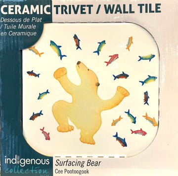 Surfacing Bear Indigenous Art Ceramic Trivet / Wall Tile