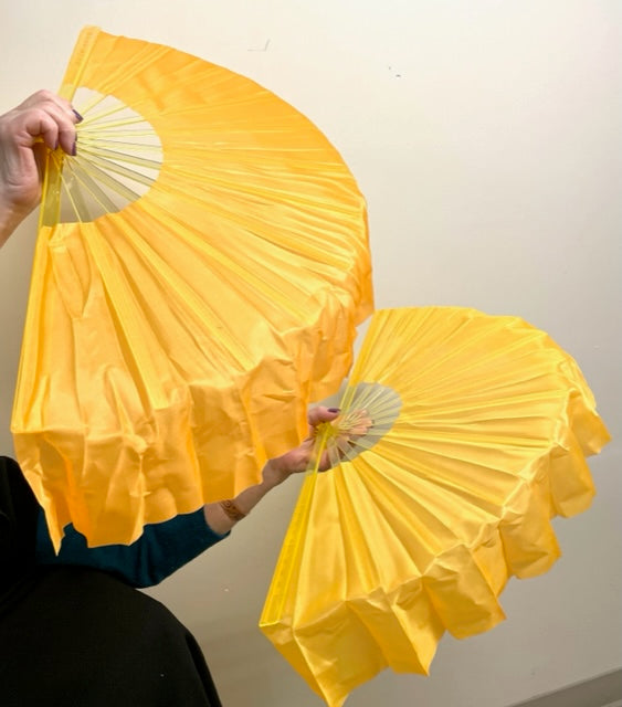 Chinese Mulan Dance Double Fans Set (Golden-Yellow-Orange Colour)